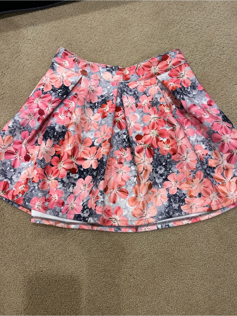 Bethany Mota Pink Floral A-Line Skirt with Gray Accents